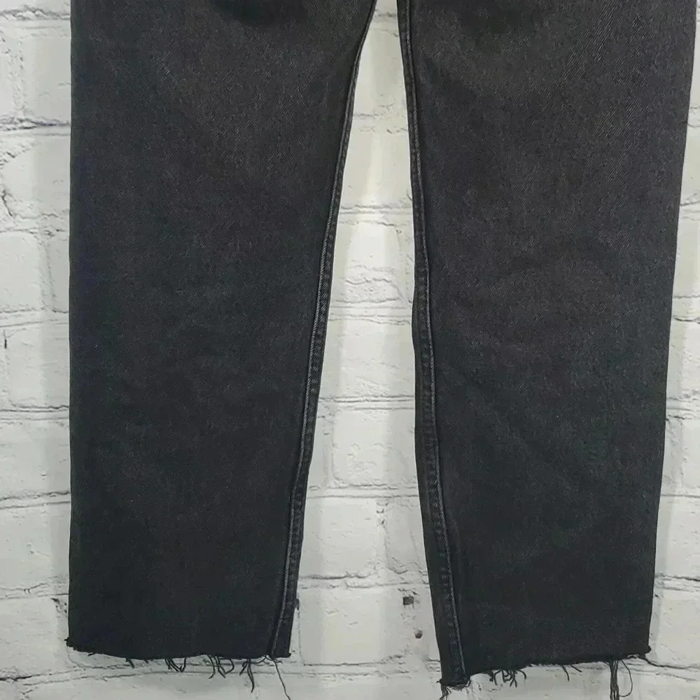 Zara Women's Relaxed Baggy Fit Button Up Black Non Distressed  Unhem Jeans Sz 2 - Picture 8 of 12